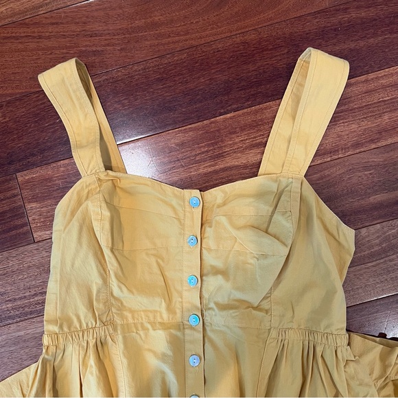 Madewell Button-Front Tiered Midi Dress in mustard yellow size 6p - Picture 6 of 11